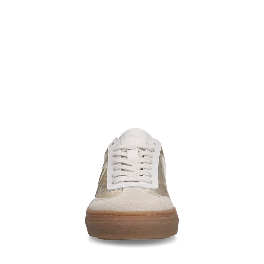 Goldfarbene Ledersneaker mit Veloursleder-Details