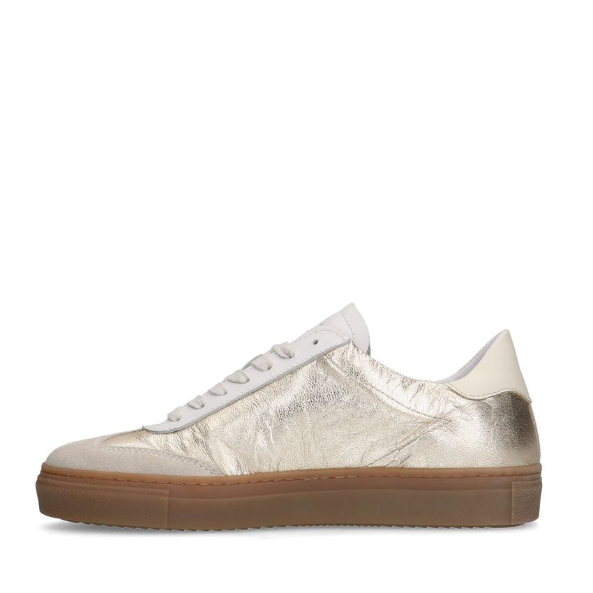 Goldfarbene Ledersneaker mit Veloursleder-Details