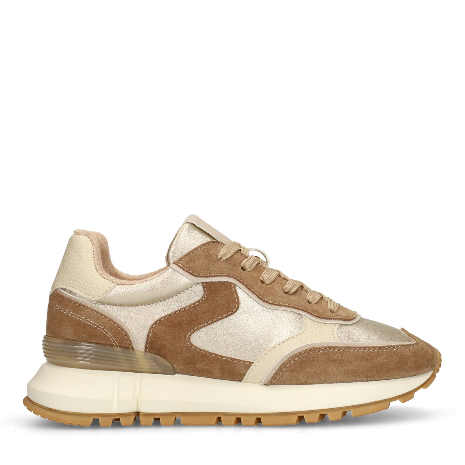 Gouden leren sneakers met suède details