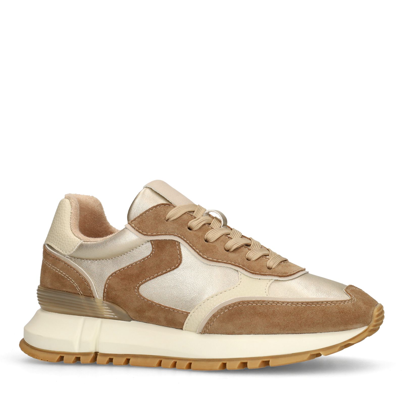 Gouden leren sneakers met suède details