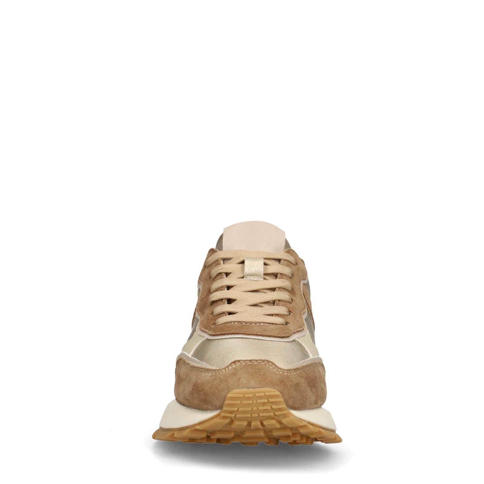 Gouden leren sneakers met suède details