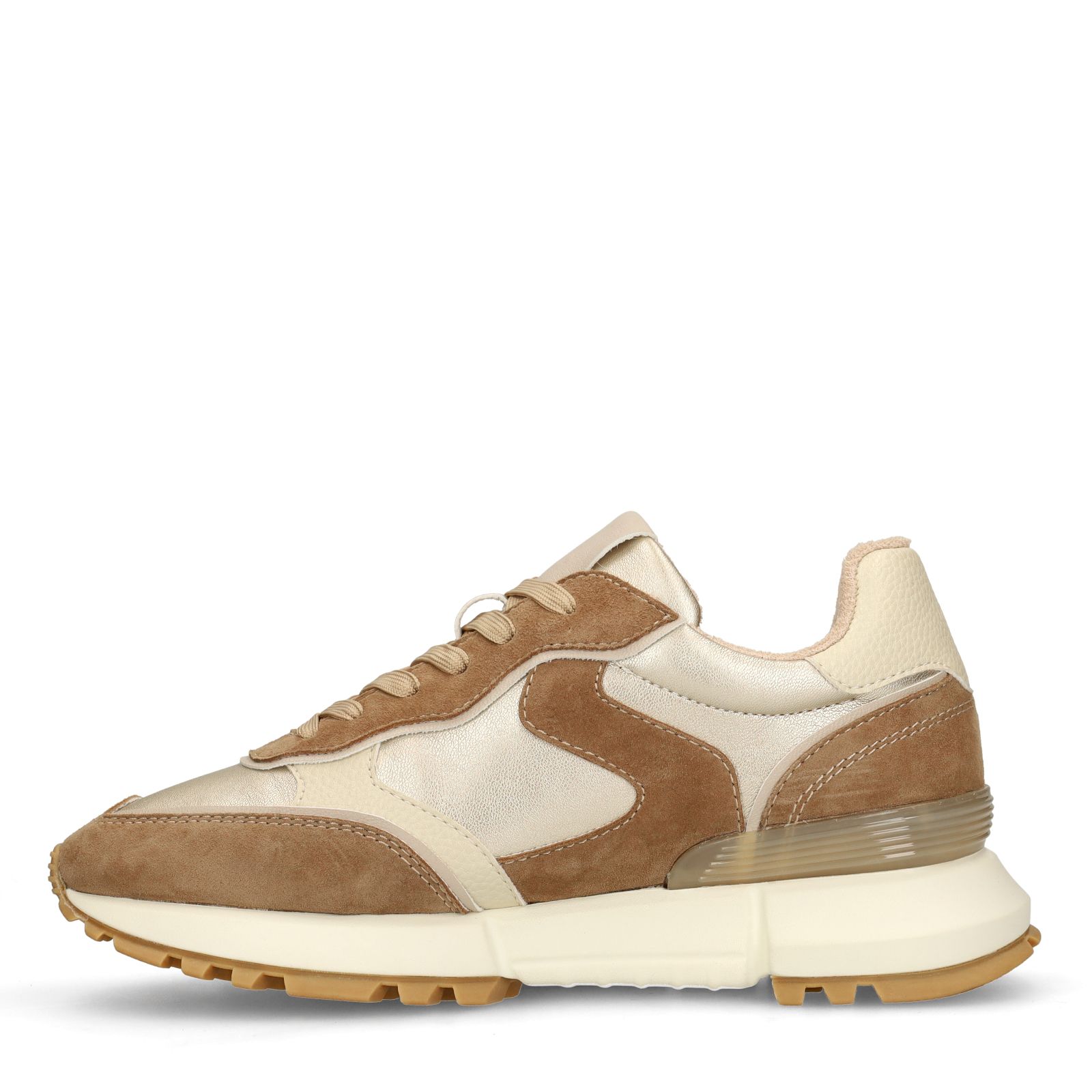 Gouden leren sneakers met suède details
