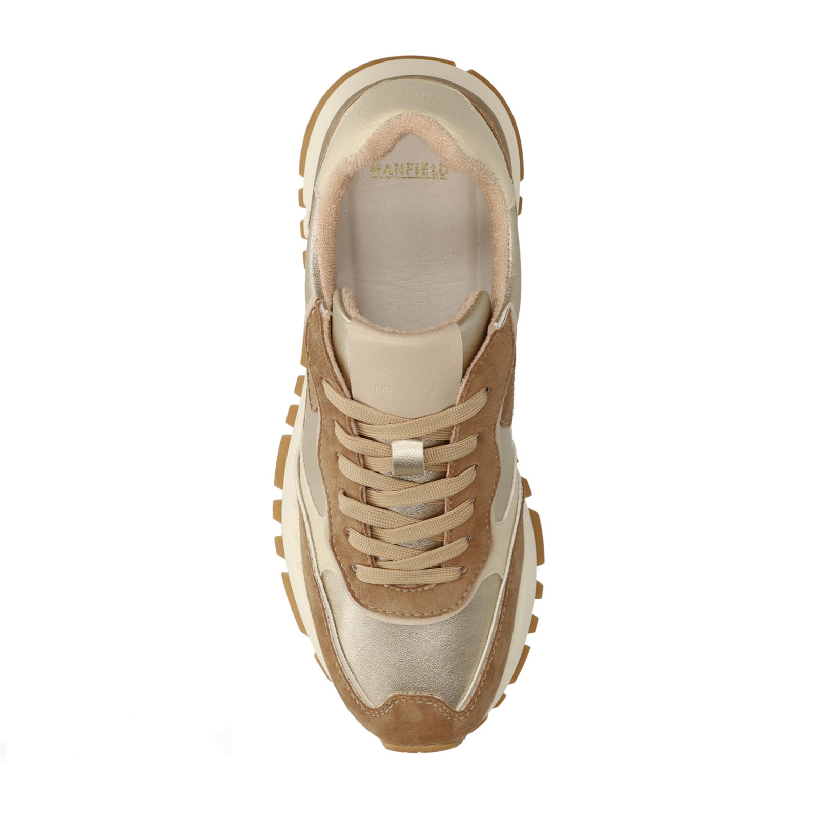 Gouden leren sneakers met suède details