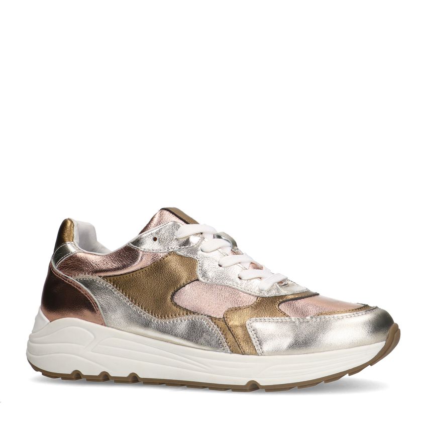 Goud en bronzen leren sneakers