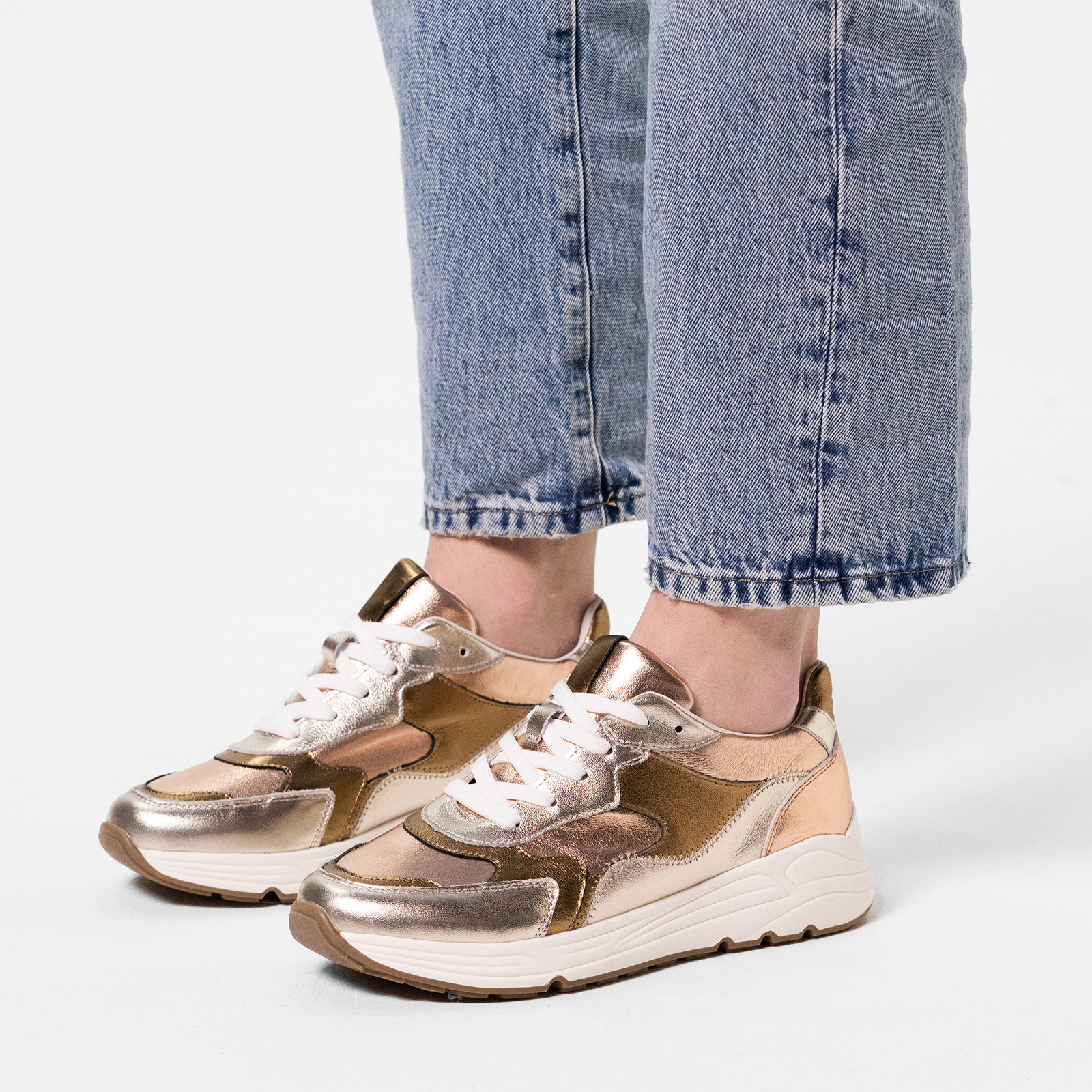 Goud en bronzen leren sneakers Lage sneakers Manfield Manfield