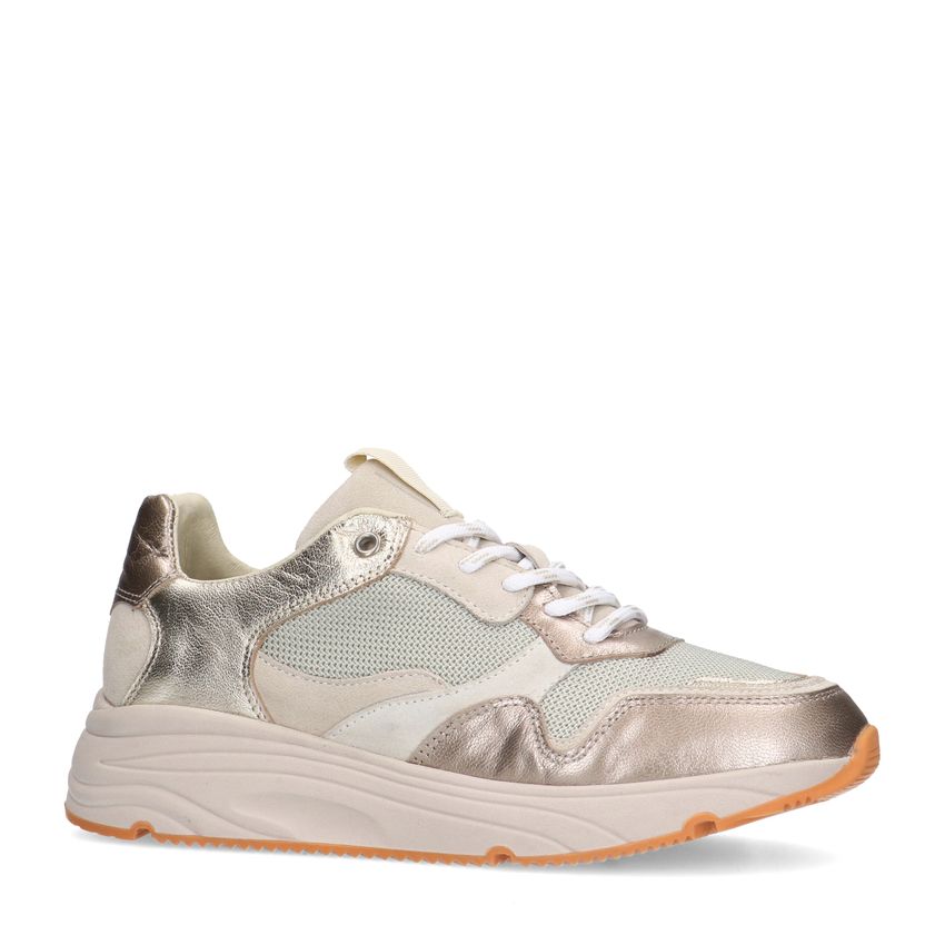 Gouden leren sneakers met mesh details