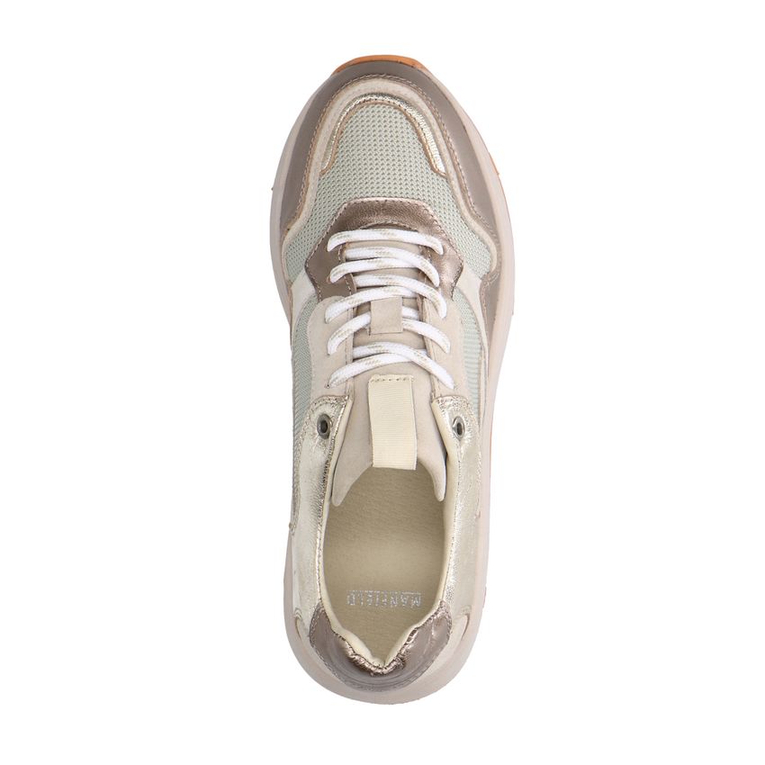 Gouden leren sneakers met mesh details