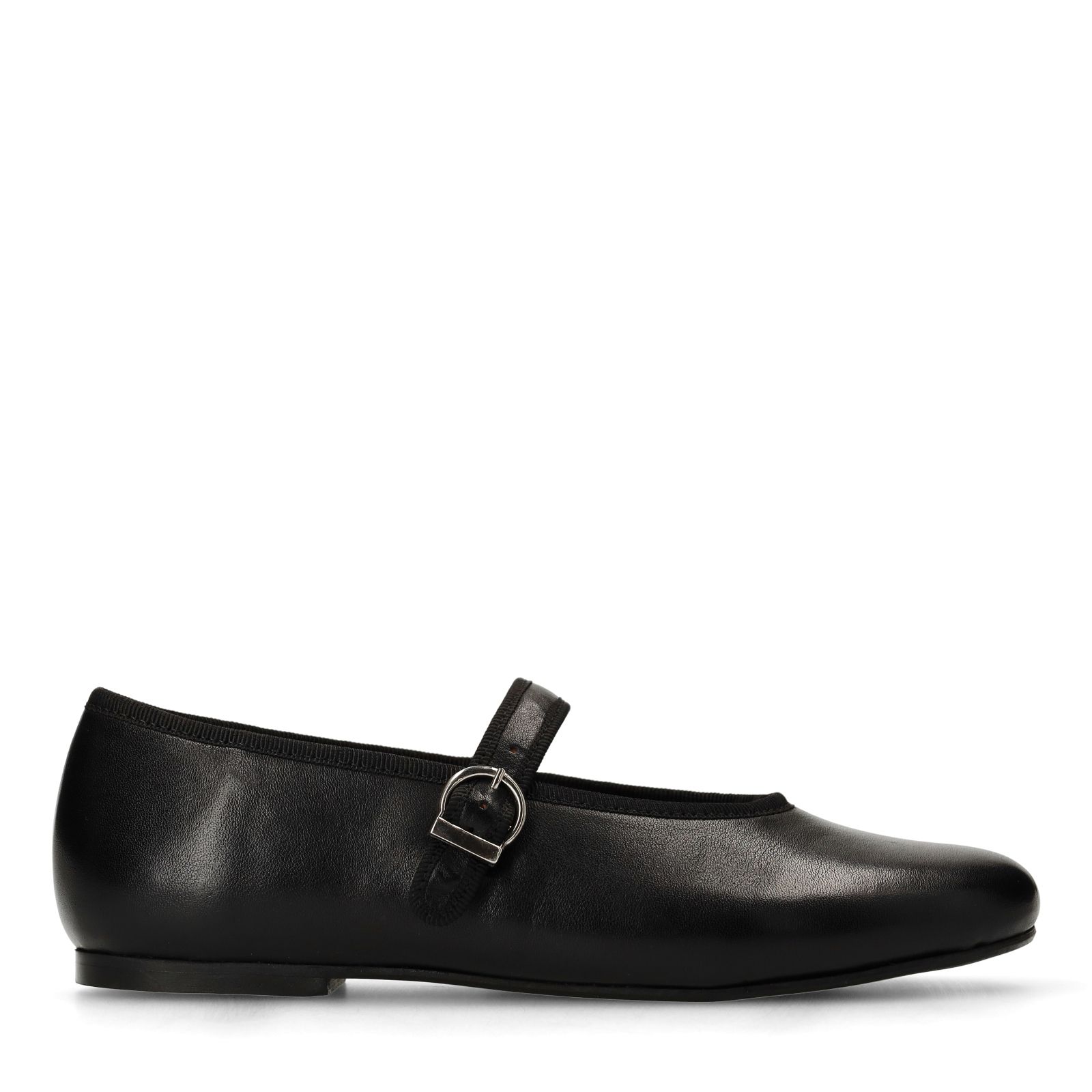 Schwarze Leder-Ballerinas mit Schnalle