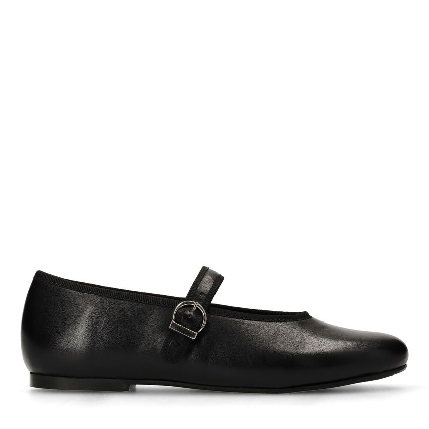 Zwarte leren ballerina's met gesp