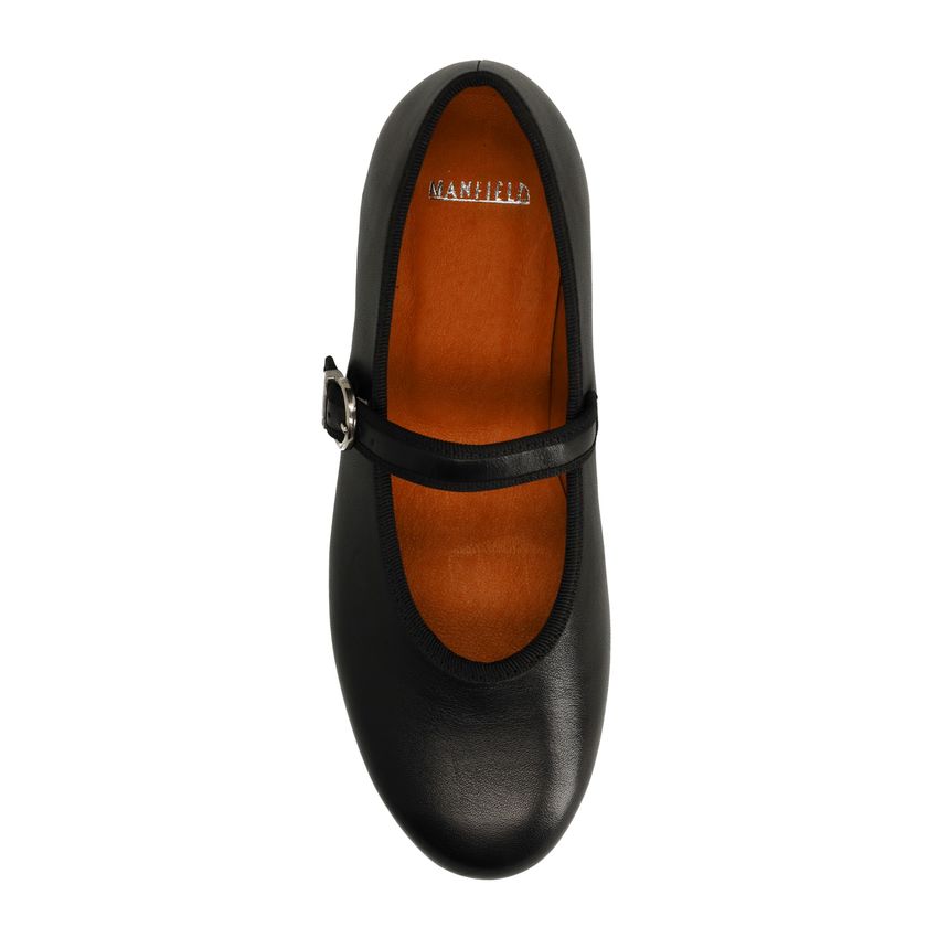 Schwarze Leder-Ballerinas mit Schnalle