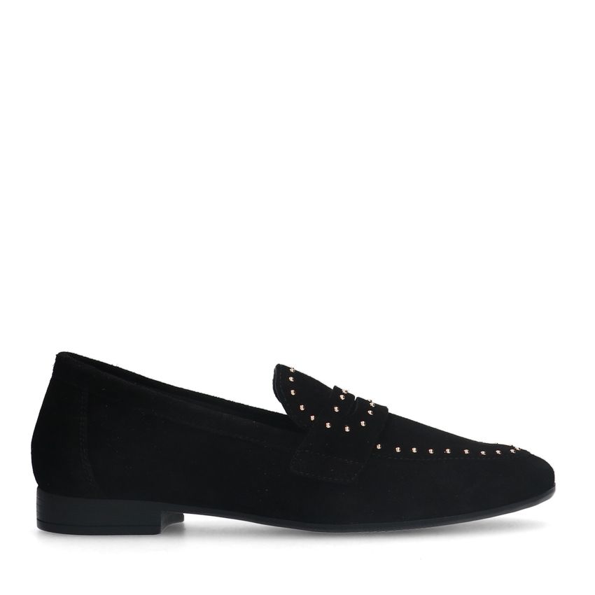 Zwarte suède loafers met goudkleurige studs