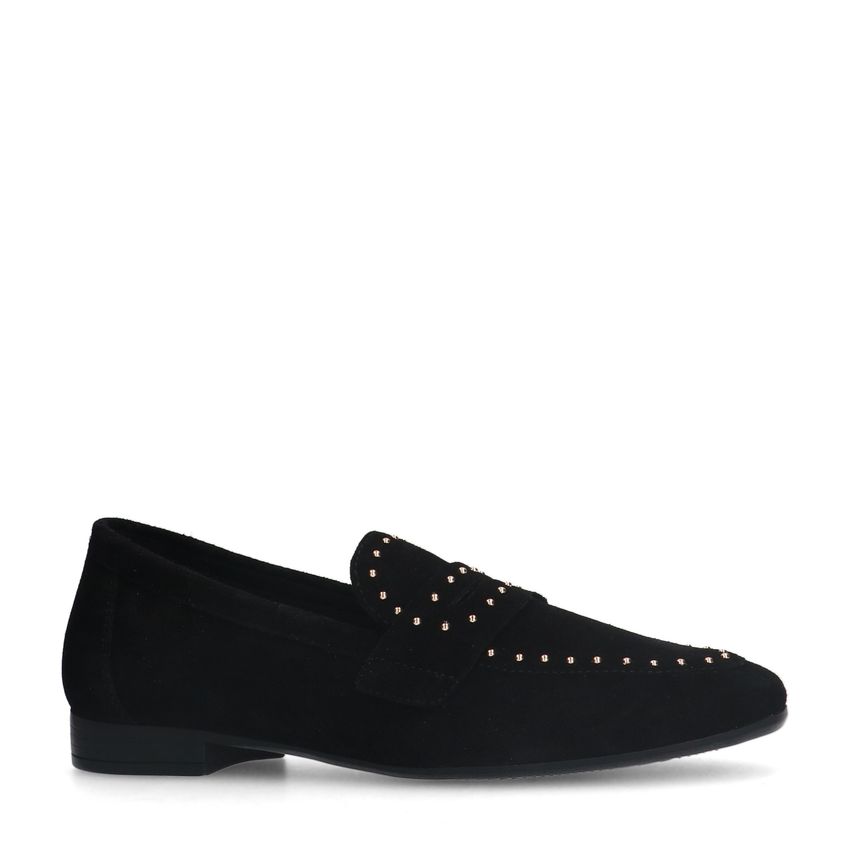 Zwarte suède loafers met goudkleurige studs