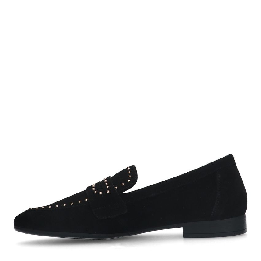 Zwarte suède loafers met goudkleurige studs