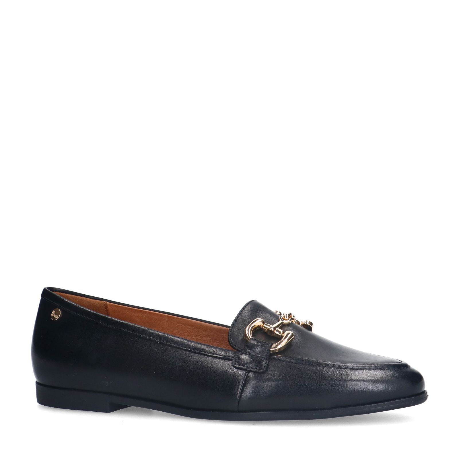 Zwarte leren loafers met gouden chain