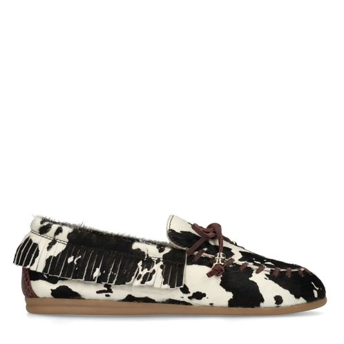 Cow print pony hair loafers