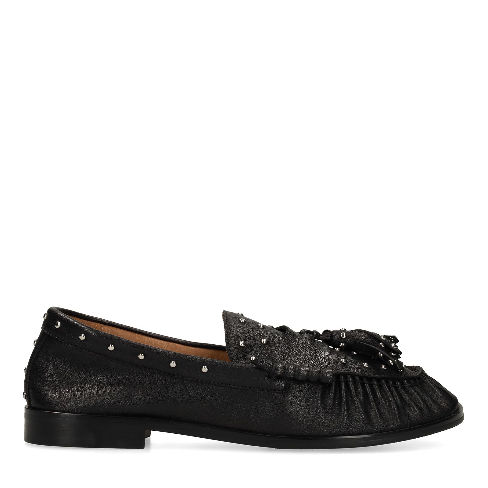 Schwarze Leder-Loafer mit silberfarbenen Nieten