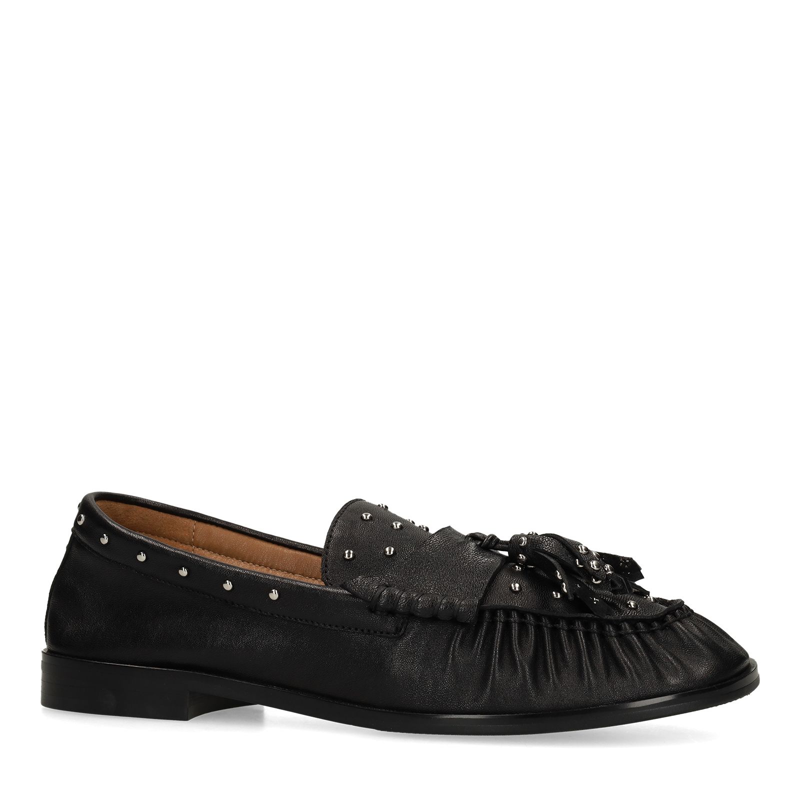 Schwarze Leder-Loafer mit silberfarbenen Nieten