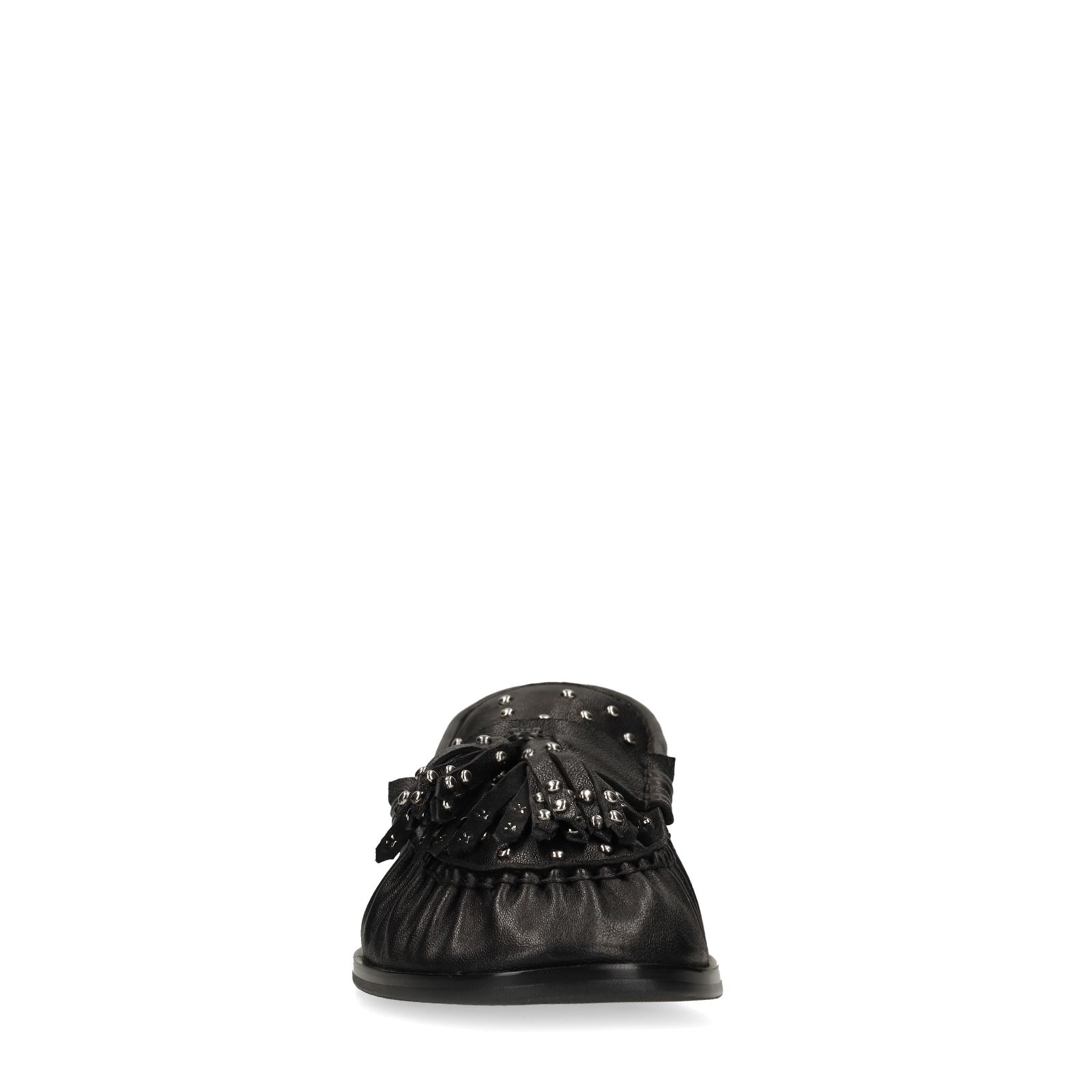 Schwarze Leder-Loafer mit silberfarbenen Nieten