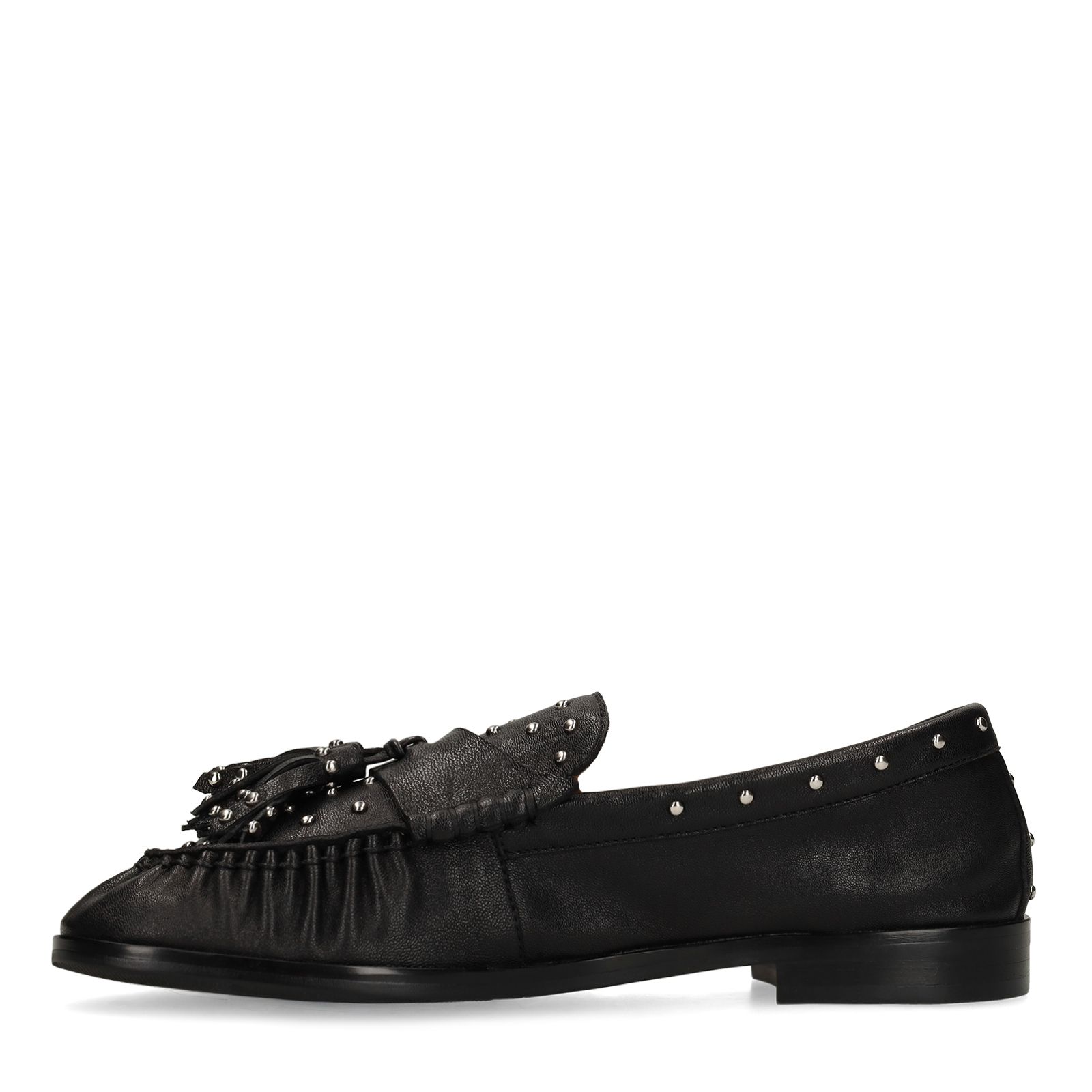 Schwarze Leder-Loafer mit silberfarbenen Nieten