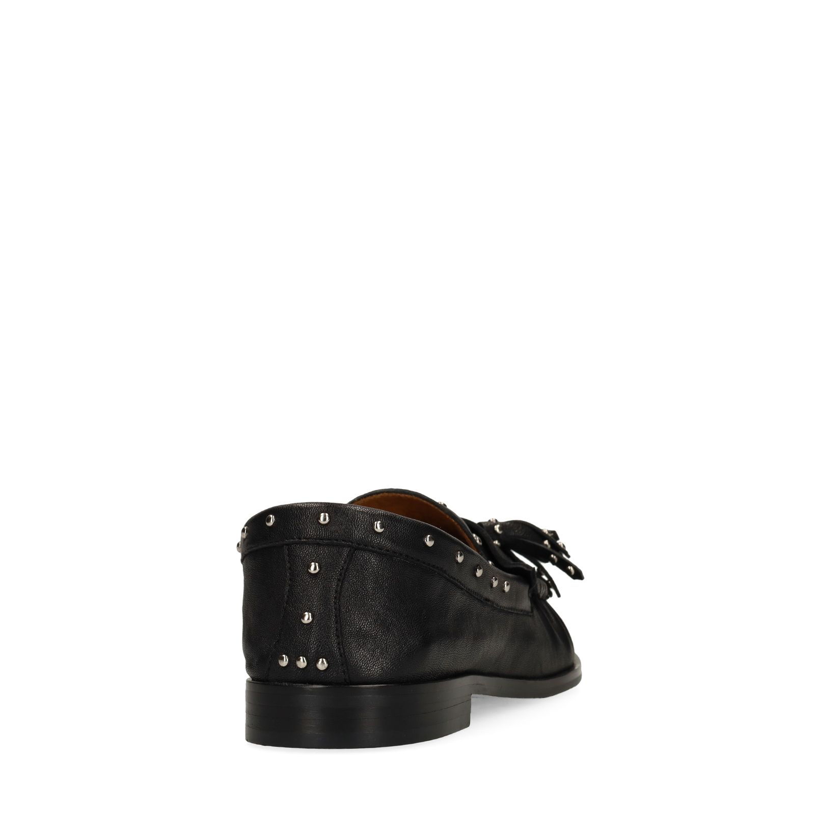 Schwarze Leder-Loafer mit silberfarbenen Nieten