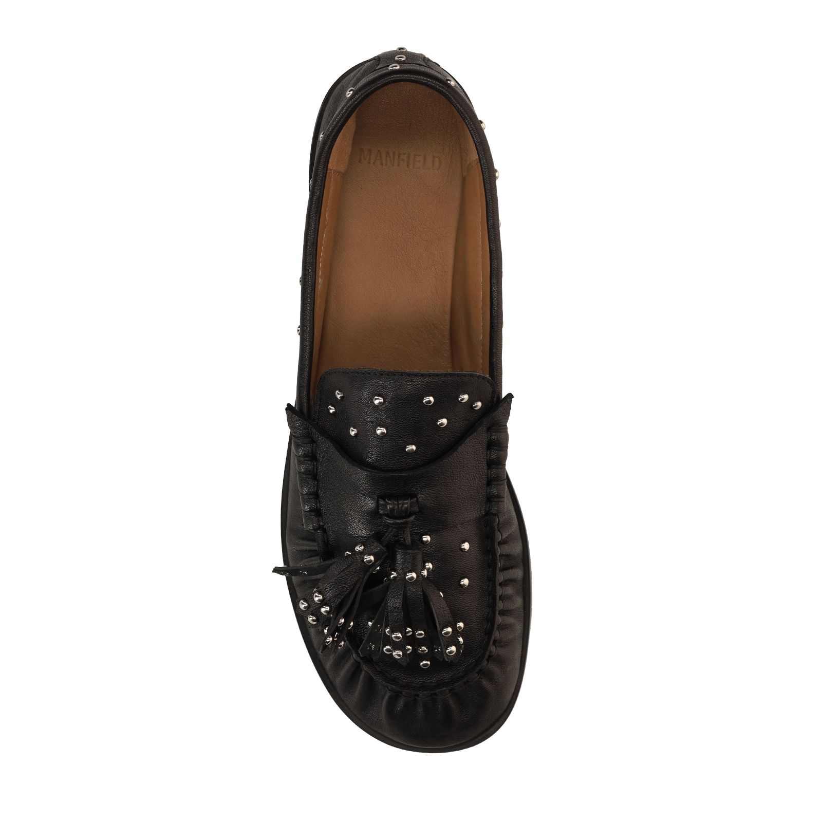 Schwarze Leder-Loafer mit silberfarbenen Nieten