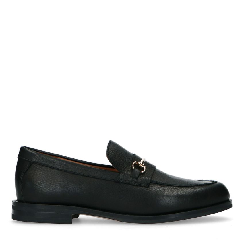 Schwarze Leder-Loafer mit goldenem Detail