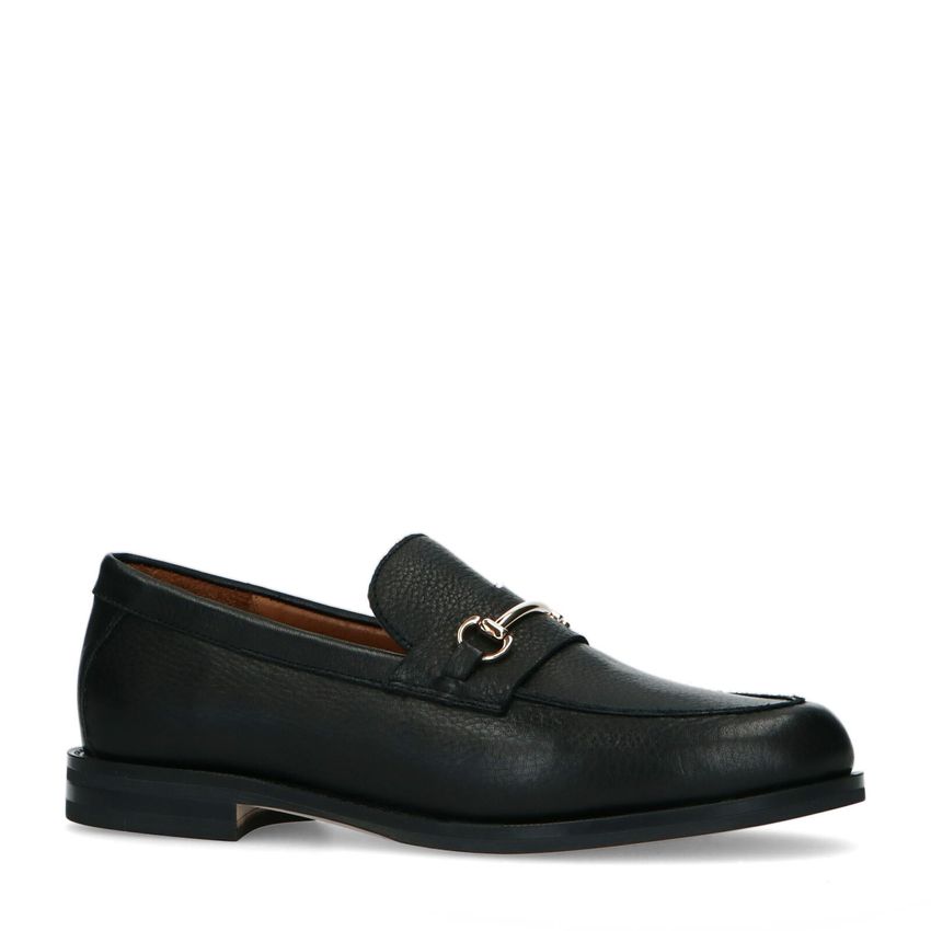 Schwarze Leder-Loafer mit goldenem Detail