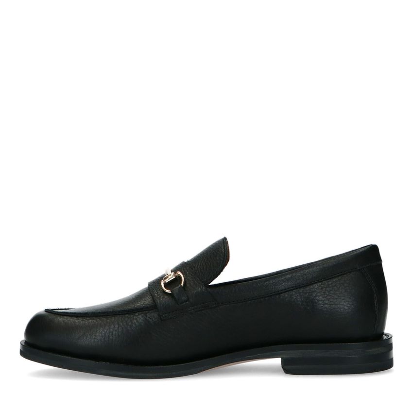 Schwarze Leder-Loafer mit goldenem Detail