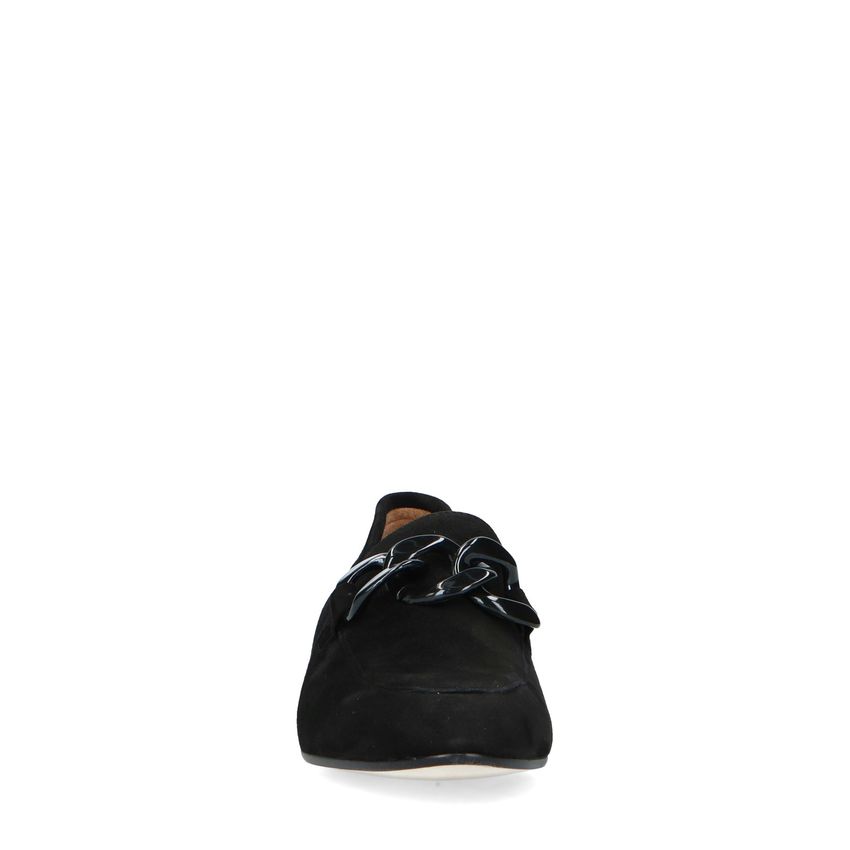 Schwarze Veloursleder-Loafer mit Kette