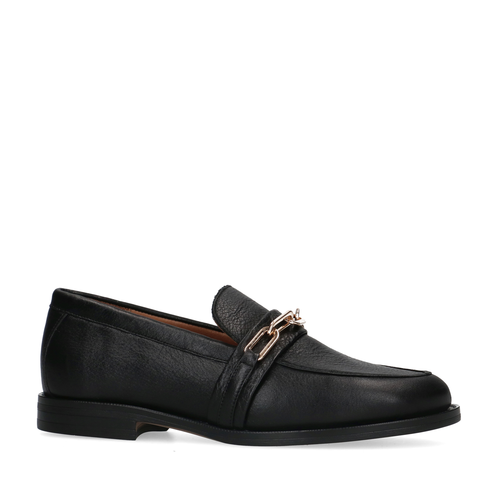 Zwarte leren loafers met goudkleurige chain Instappers