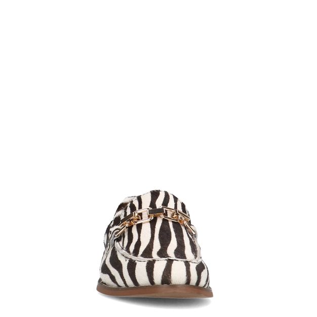 Loafers met zebraprint en goudkleurige chain