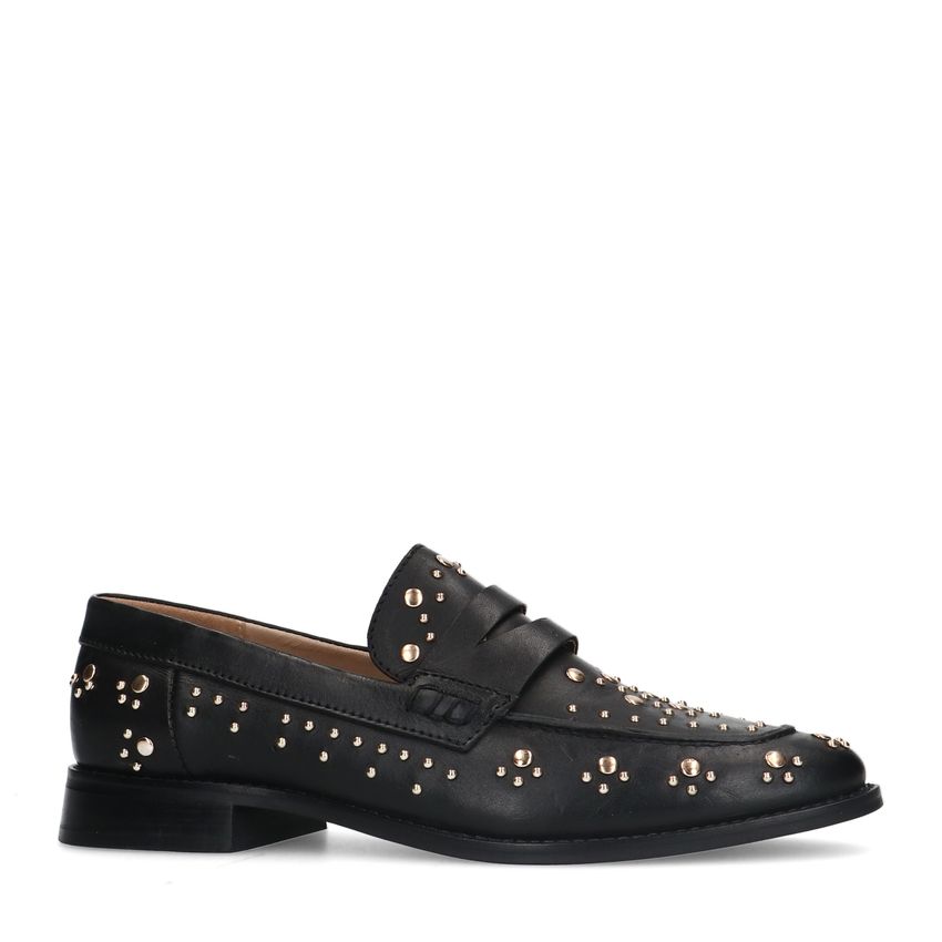 Zwarte leren loafers met goudkleurige studs