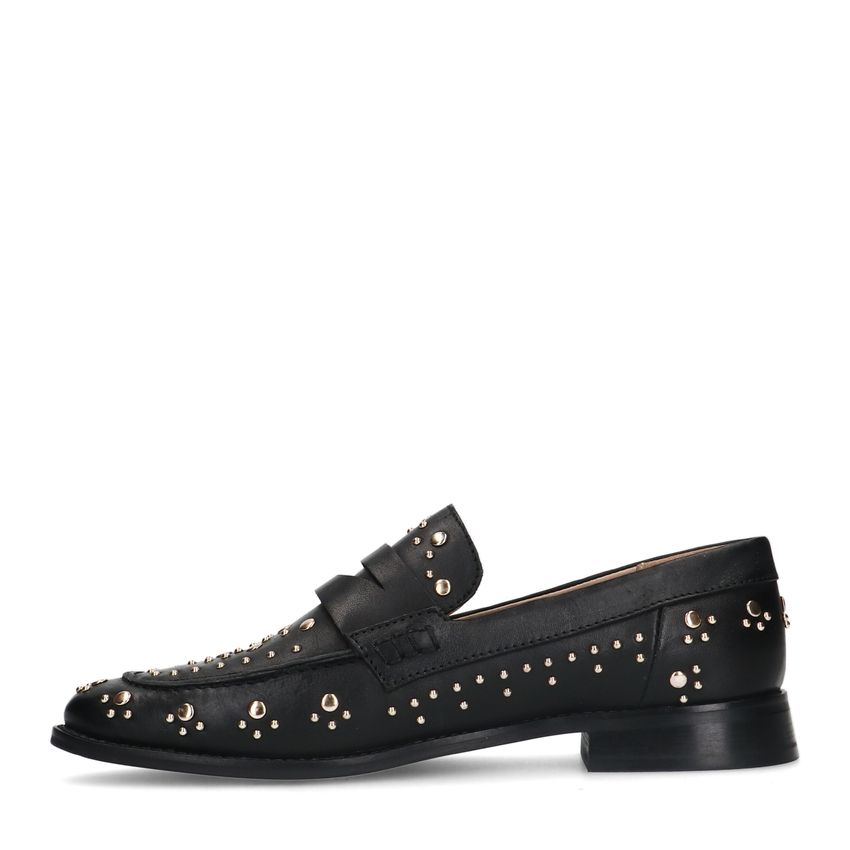 Zwarte leren loafers met goudkleurige studs