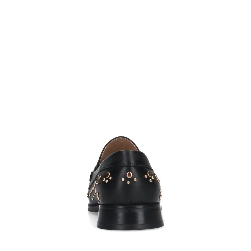 Zwarte leren loafers met goudkleurige studs