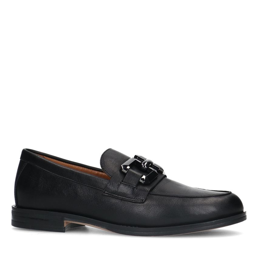 Schwarze Leder-Loafer mit eckiger Kette