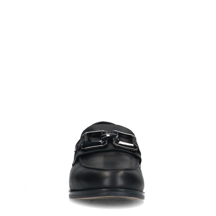 Schwarze Leder-Loafer mit eckiger Kette