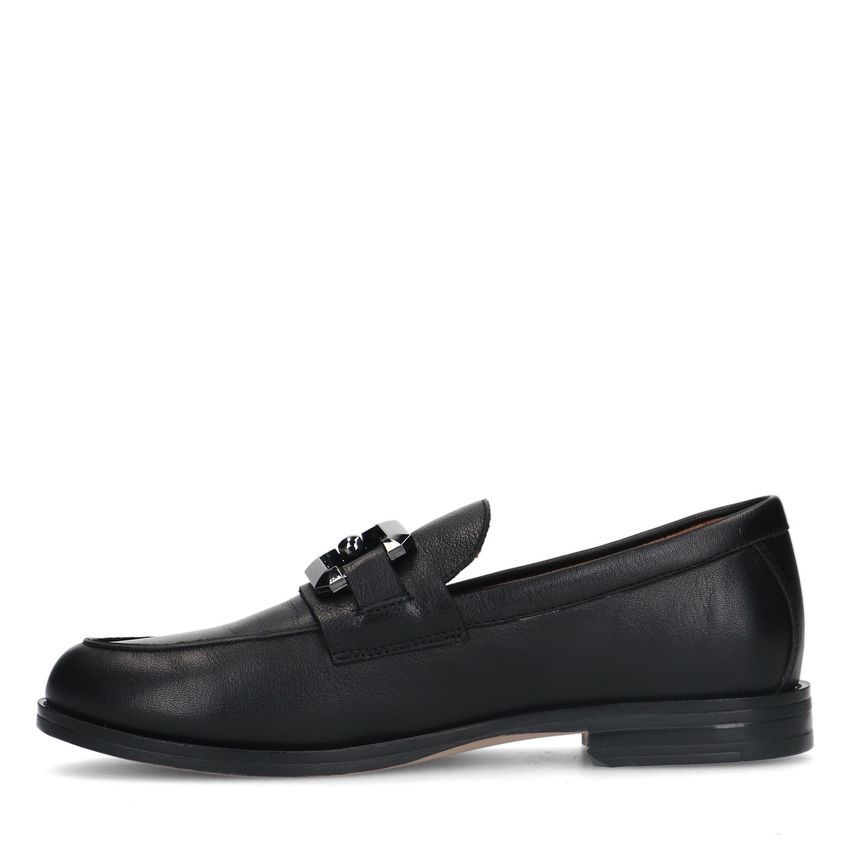 Schwarze Leder-Loafer mit eckiger Kette