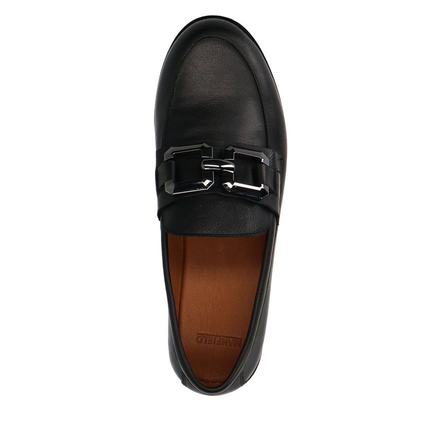 Schwarze Leder-Loafer mit eckiger Kette