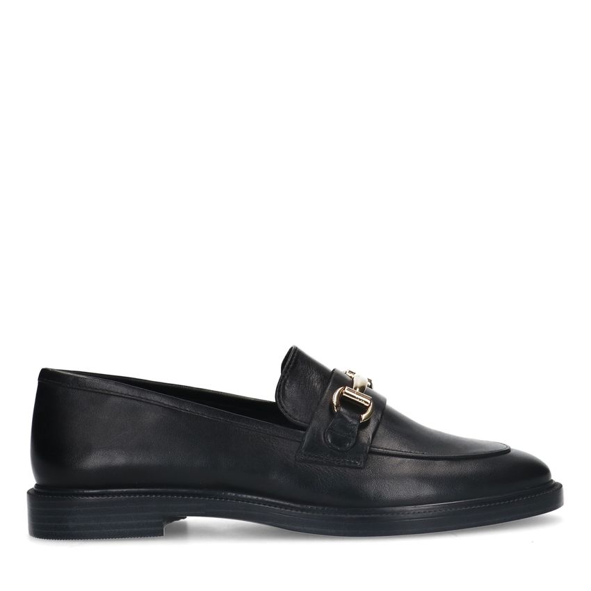 Zwarte leren loafers met goudkleurig detail