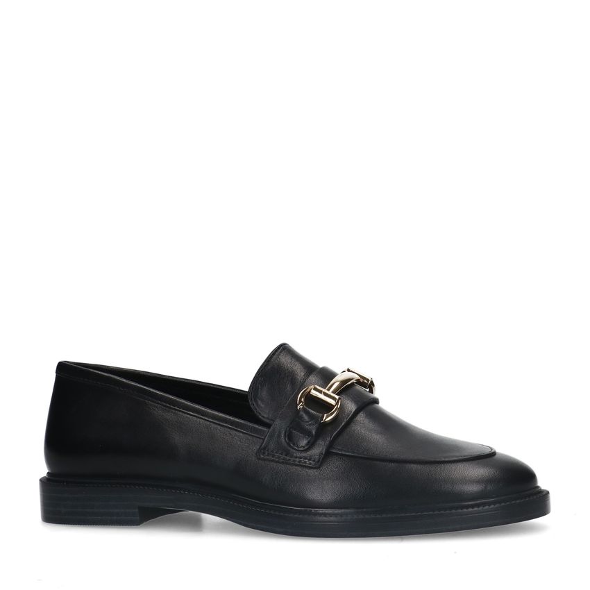 Zwarte leren loafers met goudkleurig detail