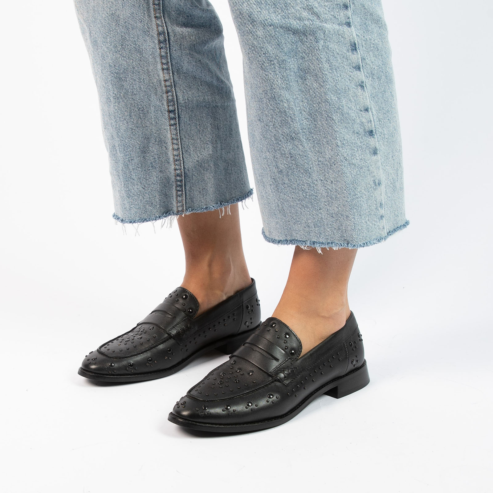 Zwarte leren loafers met studs Instappers Manfield Manfield