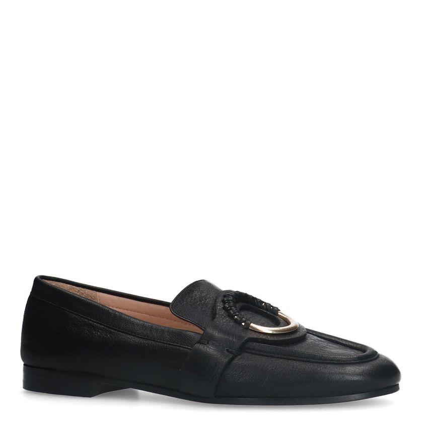 Schwarze Leder-Loafer mit goldfarbenem Detail