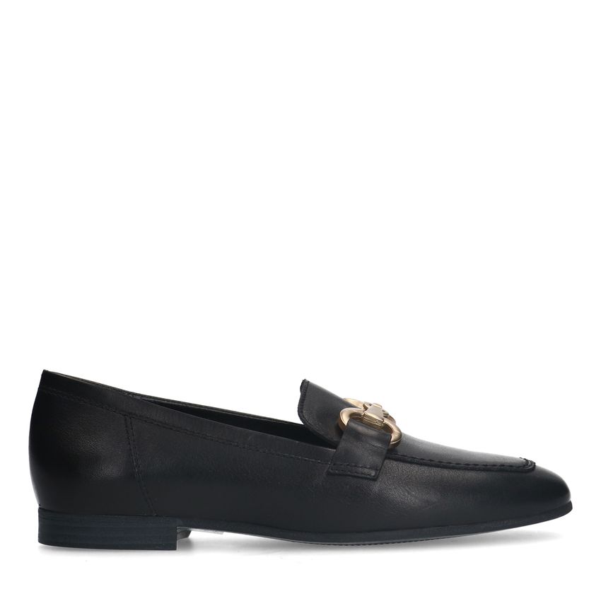 Schwarze Leder-Loafer mit goldfarbenem Detail