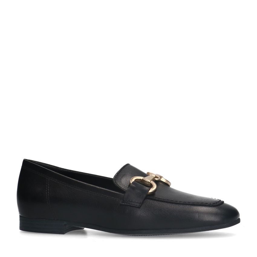 Schwarze Leder-Loafer mit goldfarbenem Detail