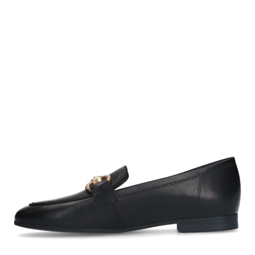 Schwarze Leder-Loafer mit goldfarbenem Detail