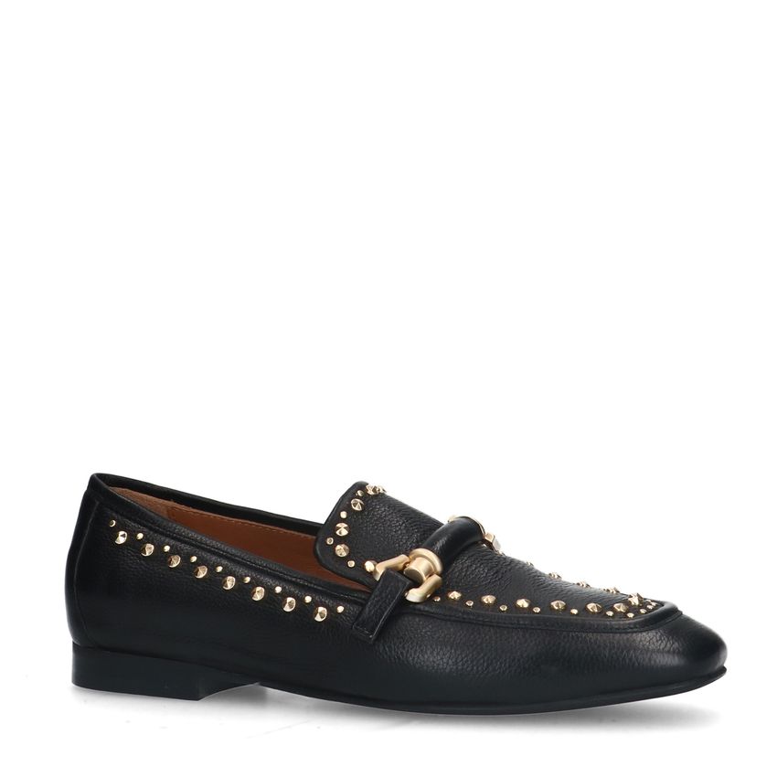 Zwarte leren loafers met goudkleurige studs