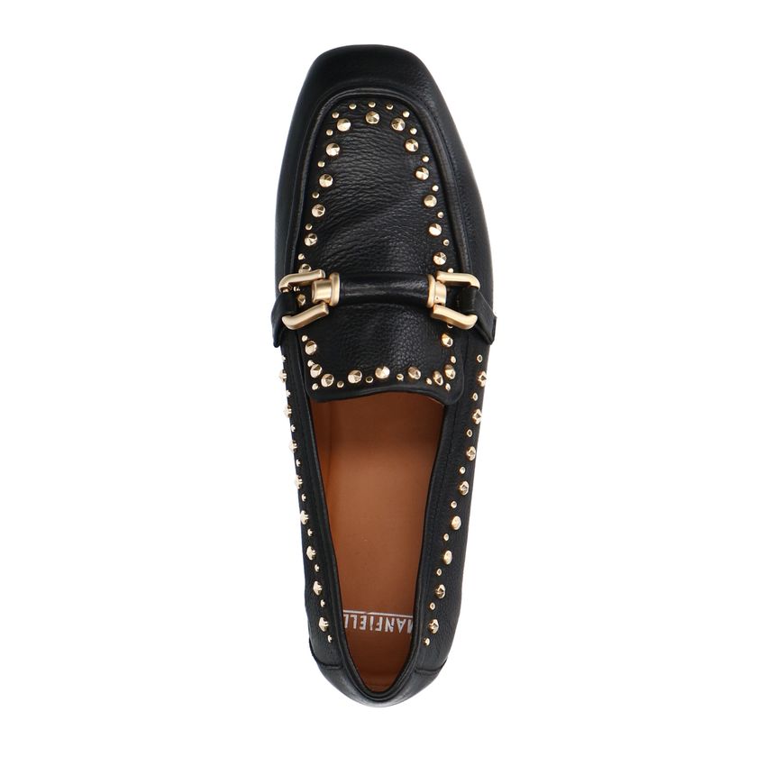 Zwarte leren loafers met goudkleurige studs