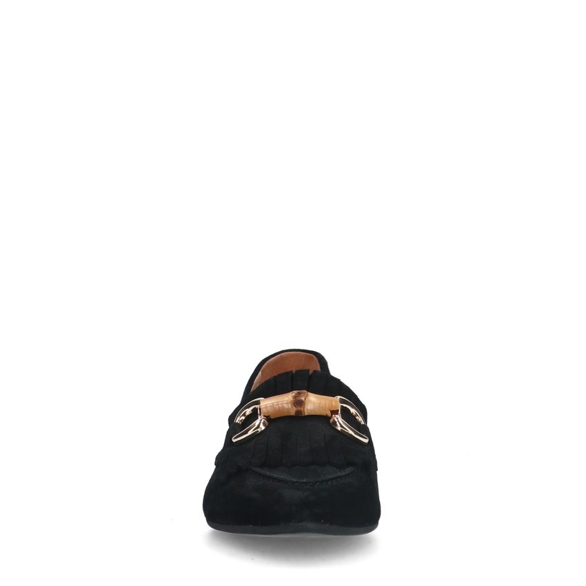 Schwarze Leder-Loafer mit goldfarbenem Detail