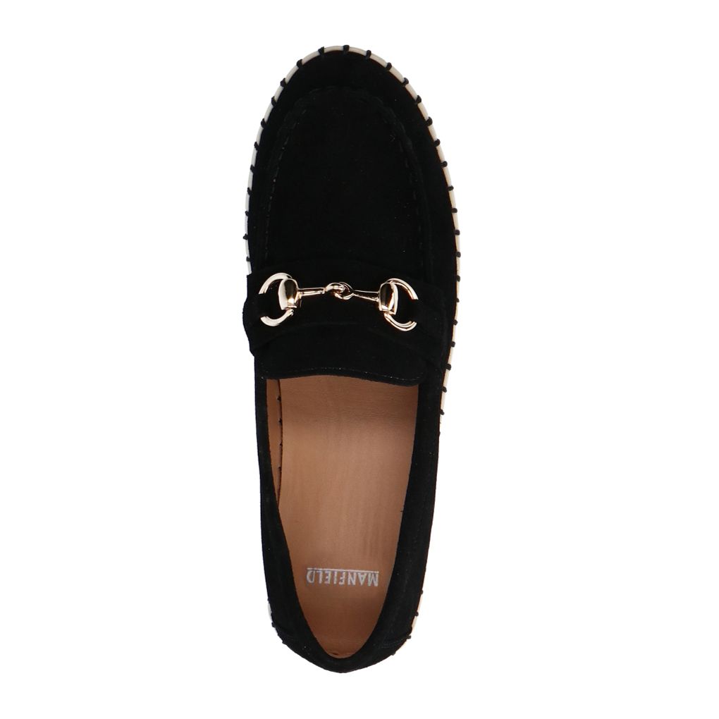 Zwarte suède loafer met goudkleurig detail