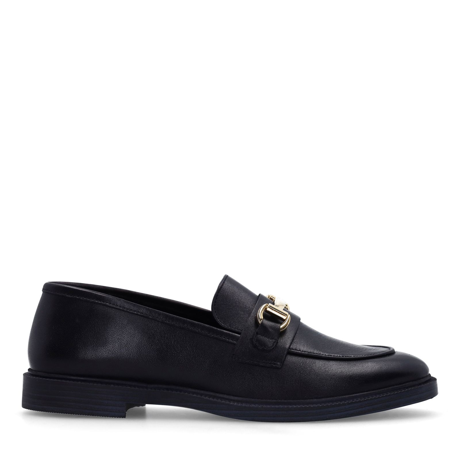 Zwarte leren loafers met goudkleurig detail